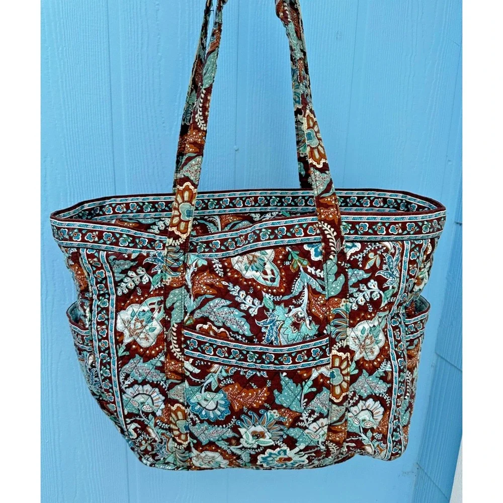 Vera Bradley Java Blue Tote Bag Large Zippered Overnight Diaper Retired Cotton